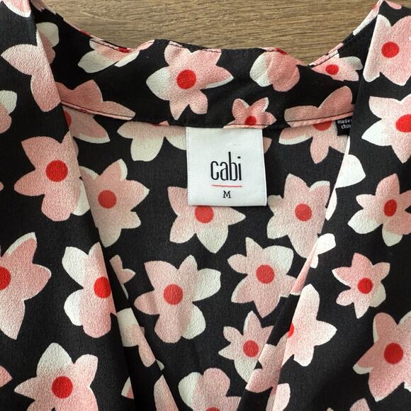 Cabi Harmony Retro Pink Floral V-Neck Blouse #5347 Size Medium - Picture 6 of 10